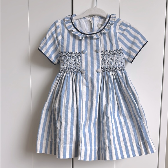 Other - Blue and White Smocked and Striped Kids Dress 18M